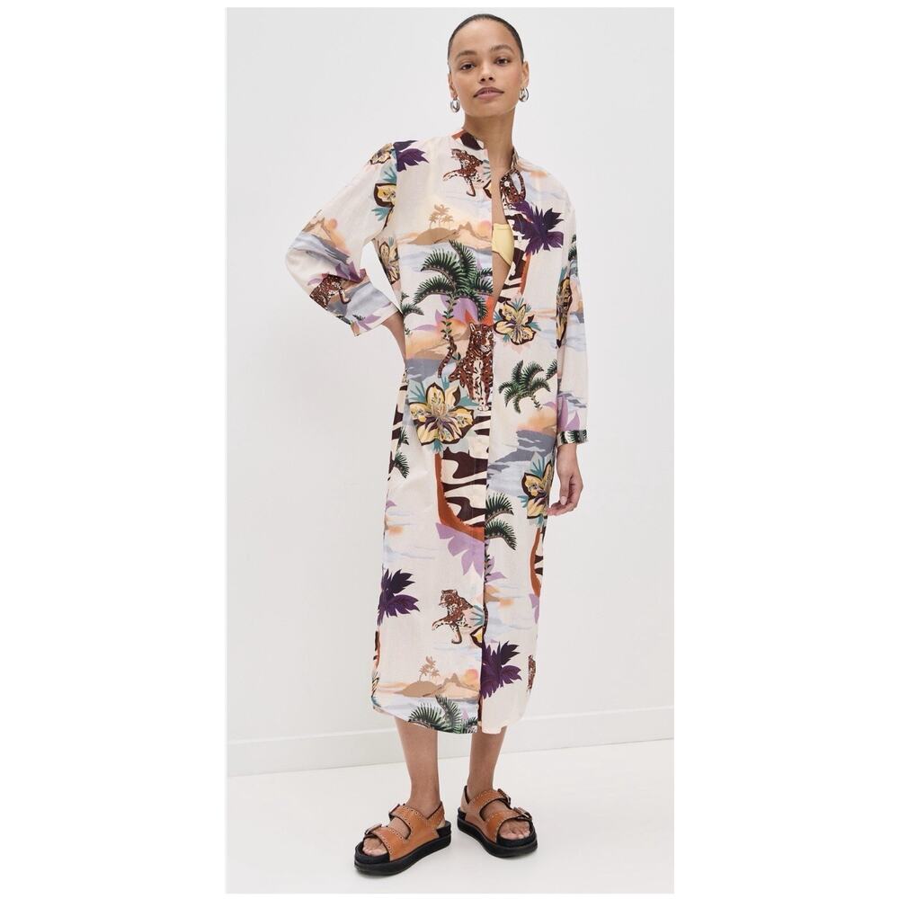 Las Surenas IPANEMA Leopard Hibiscus Tunic Dress Button Down NEW Size Small